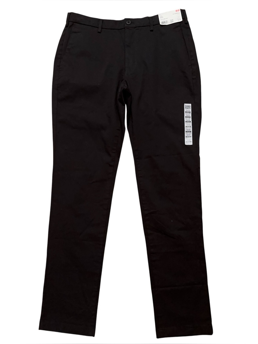 Uniqlo Chino Pants Mens Size 33x34 Slim Fit Stretch Flat Front Black NEW